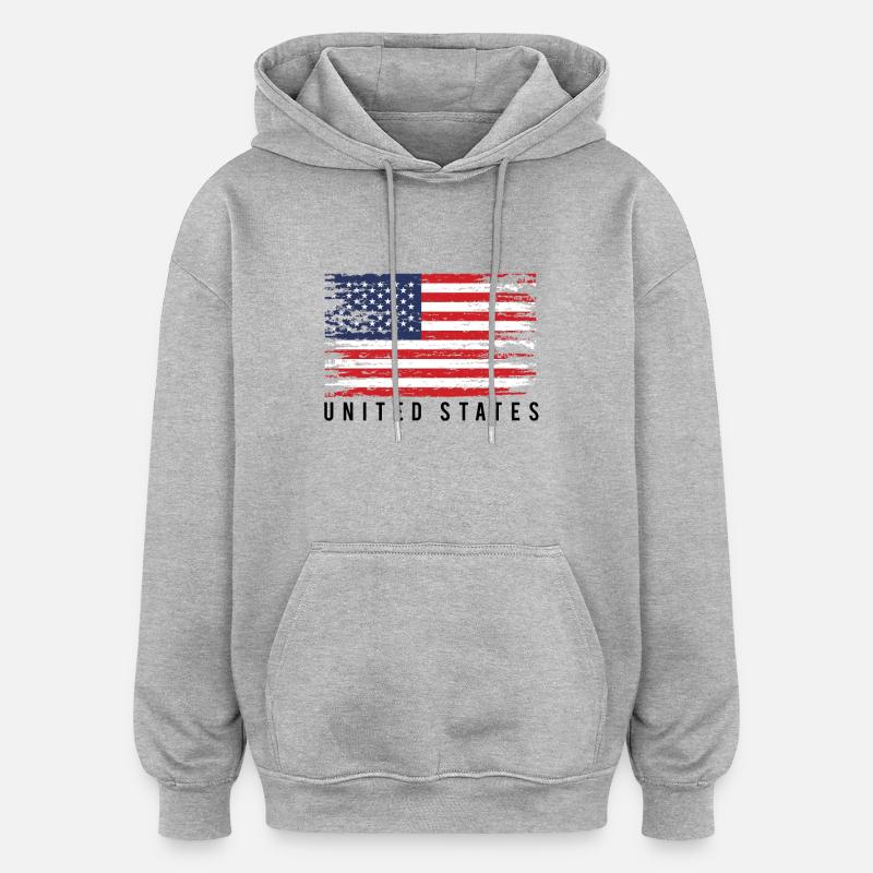 Drapeau Américain Distress - Sweat à capuche oversize unisexe - gris chiné