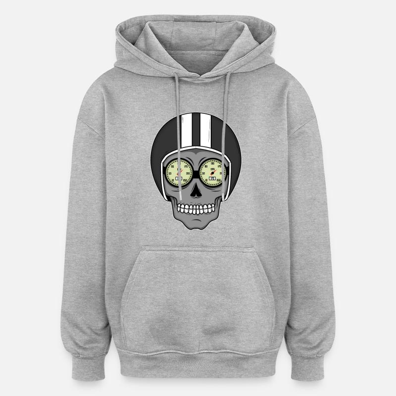 Skull Biker - Design - Sweat à capuche oversize unisexe - gris chiné