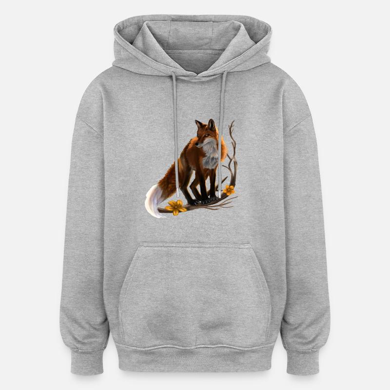 renard - Sweat à capuche oversize unisexe - gris chiné