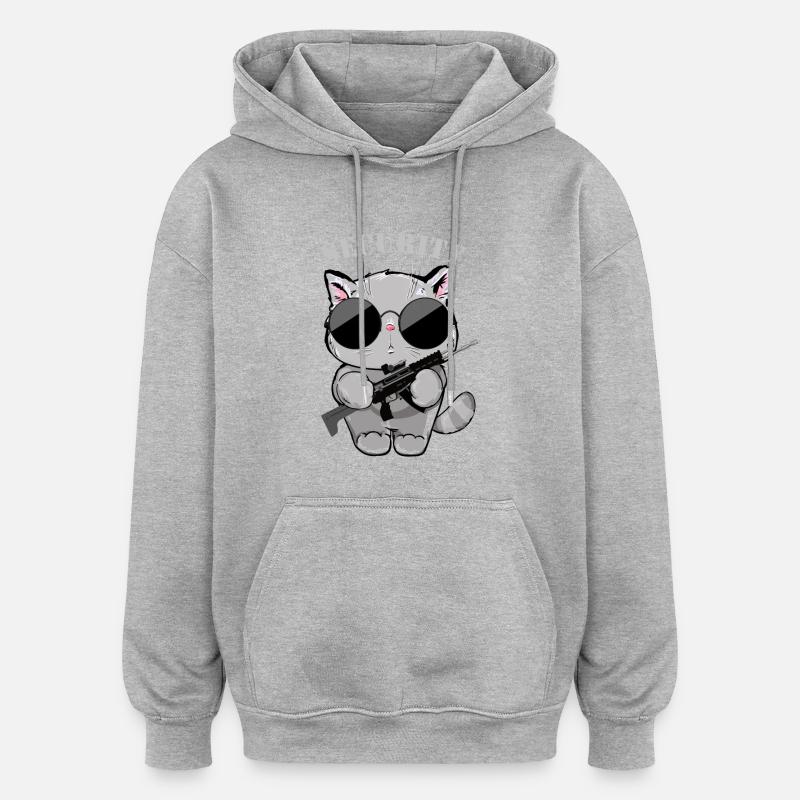 Katzen-Sicherheitsagent mit Waffe - Oversized Unisex Hoodie - Grau meliert