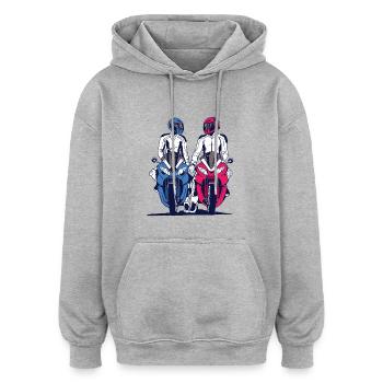 Couple de motards Amour - Sweat à capuche oversize unisexe - gris chiné - Devant - Noah (186cm)