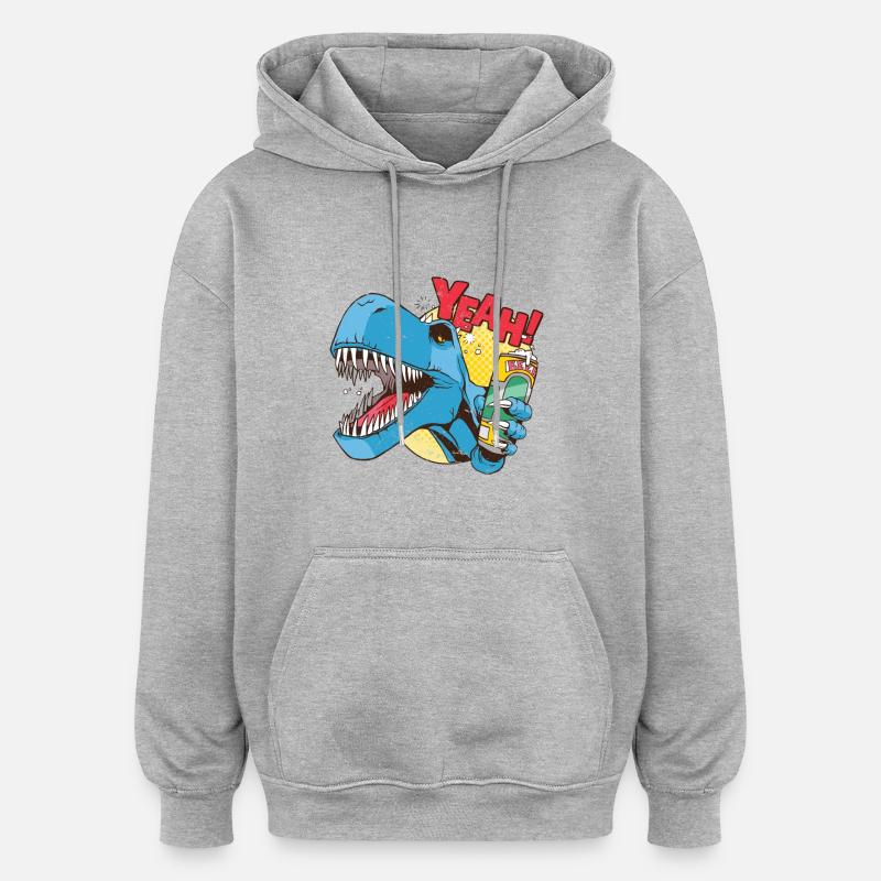 T-Rex mit Bierdose - Oversized Unisex Hoodie - Grau meliert