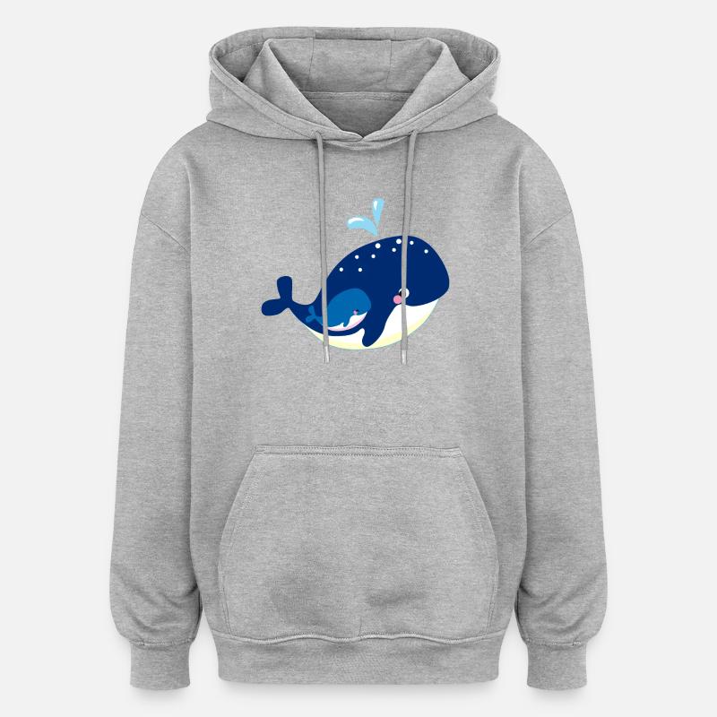 Kleiner Wal mit Mutter Meermotiv - Oversized Unisex Hoodie - Grau meliert
