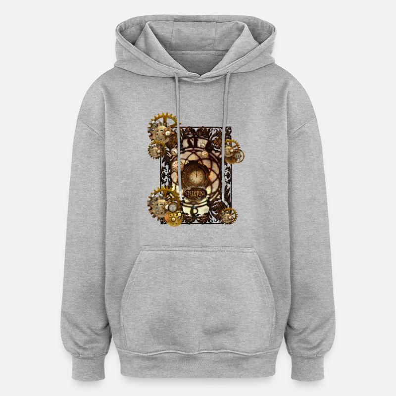 Superbe design steampunk - Sweat à capuche oversize unisexe - gris chiné