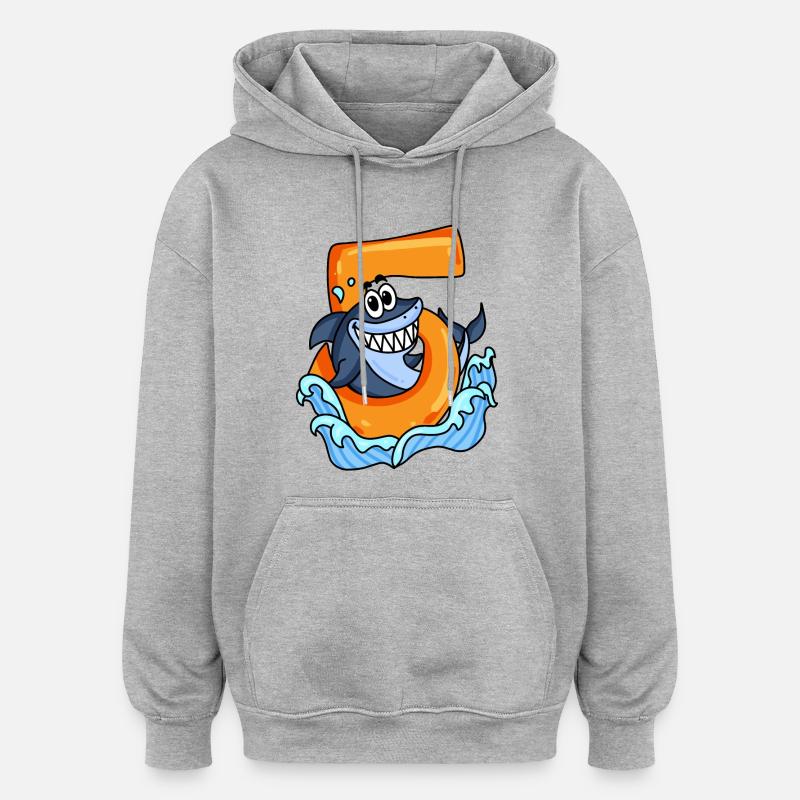 5 ans - requin - Sweat à capuche oversize unisexe - gris chiné