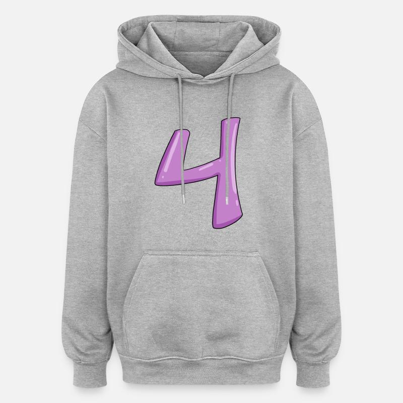Chiffre numéro 4 - Sweat à capuche oversize unisexe - gris chiné