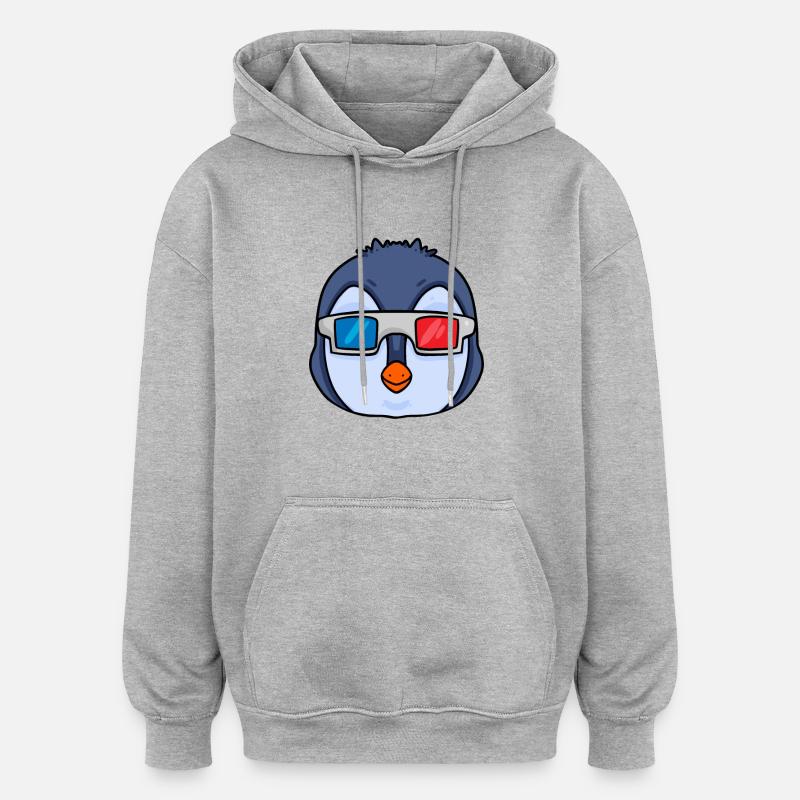 Pingouin avec 3 lunettes - Sweat à capuche oversize unisexe - gris chiné