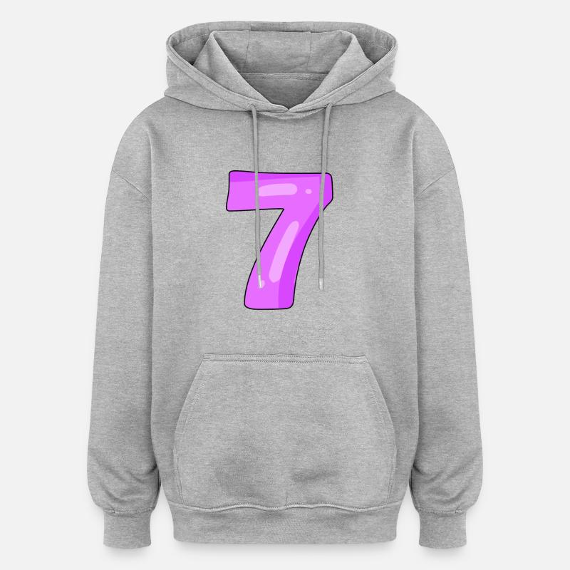 7 violet - Sweat à capuche oversize unisexe - gris chiné