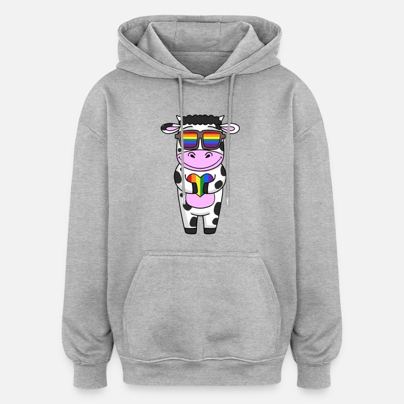 Vache Arc-en-ciel - Sweat à capuche oversize unisexe - gris chiné