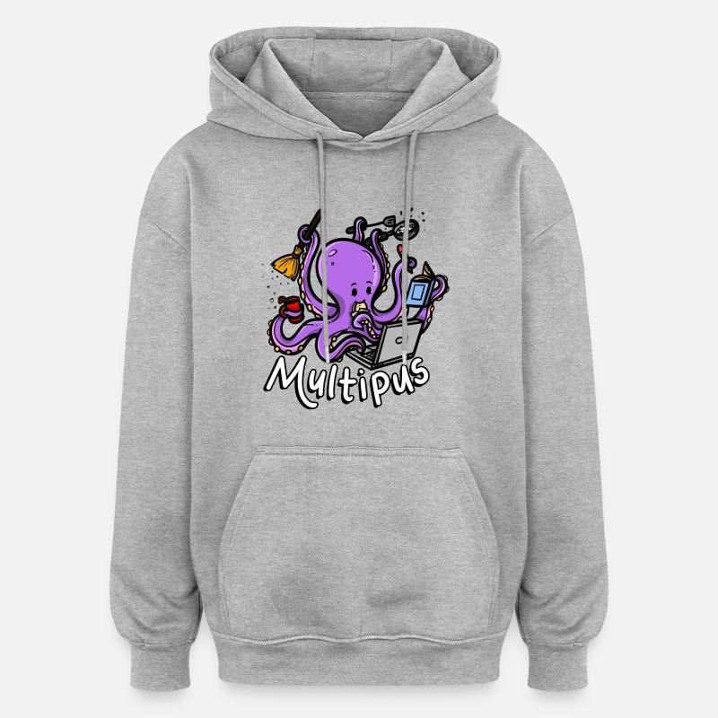 Multipus Multitâche Octopus - Sweat à capuche oversize unisexe - gris chiné