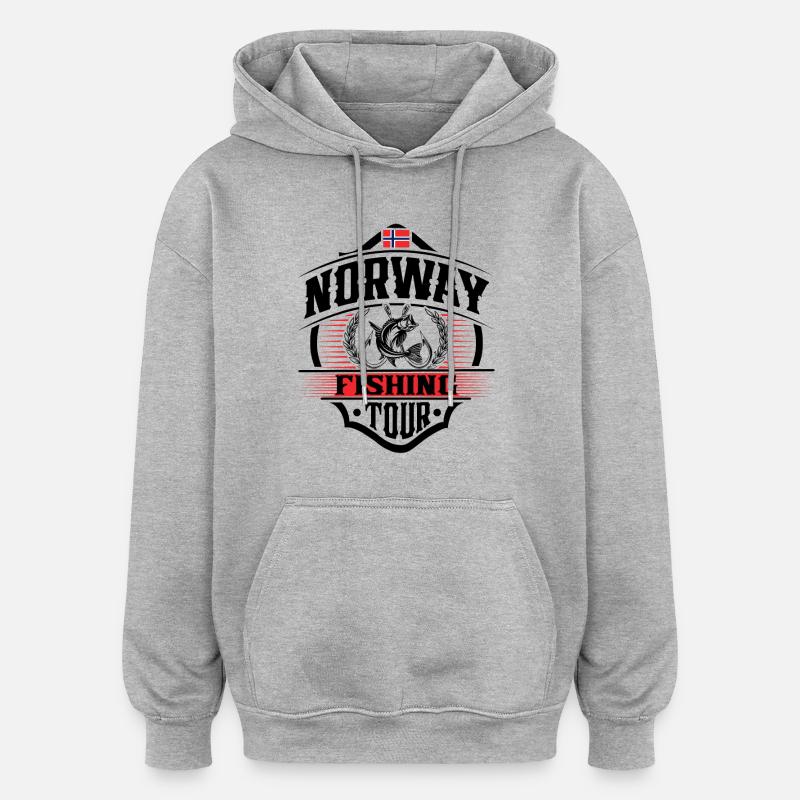 Norvège Pêche Pêcheur Pêcheur - Sweat à capuche oversize unisexe - gris chiné