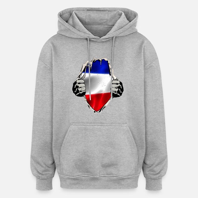 Drapeau rouge bleu-blanc - Sweat à capuche oversize unisexe - gris chiné