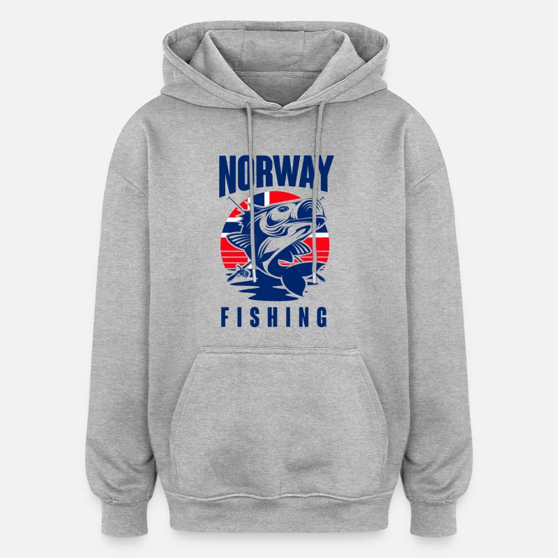 Norvège Pêche Pêcheur Pêcheur - Sweat à capuche oversize unisexe - gris chiné