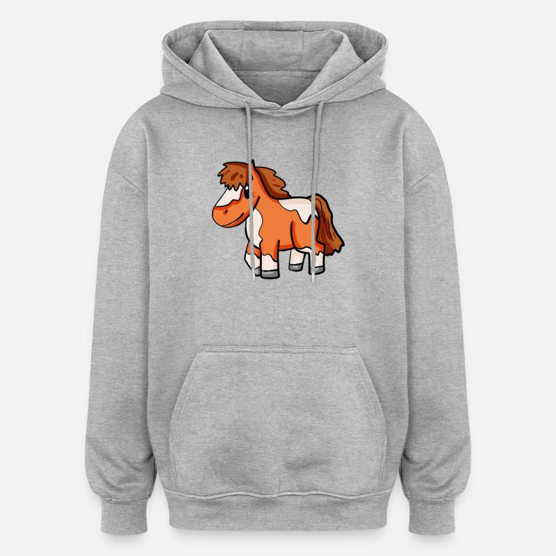 Cheval poney Shetland - Sweat à capuche oversize unisexe - gris chiné
