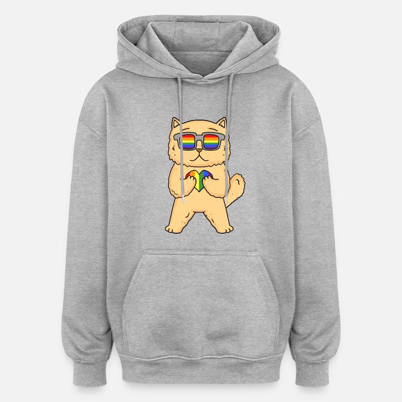 CHAT LGBT Chat Persan Arc-en-ciel - Sweat à capuche oversize unisexe - gris chiné