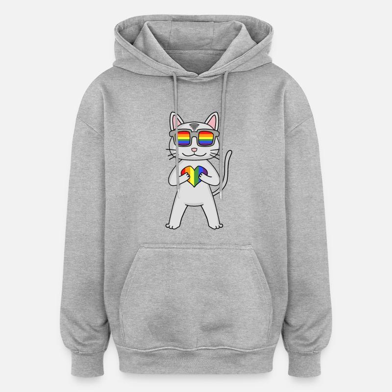 Chat LGBT Devon Rex Rainbow - Sweat à capuche oversize unisexe - gris chiné