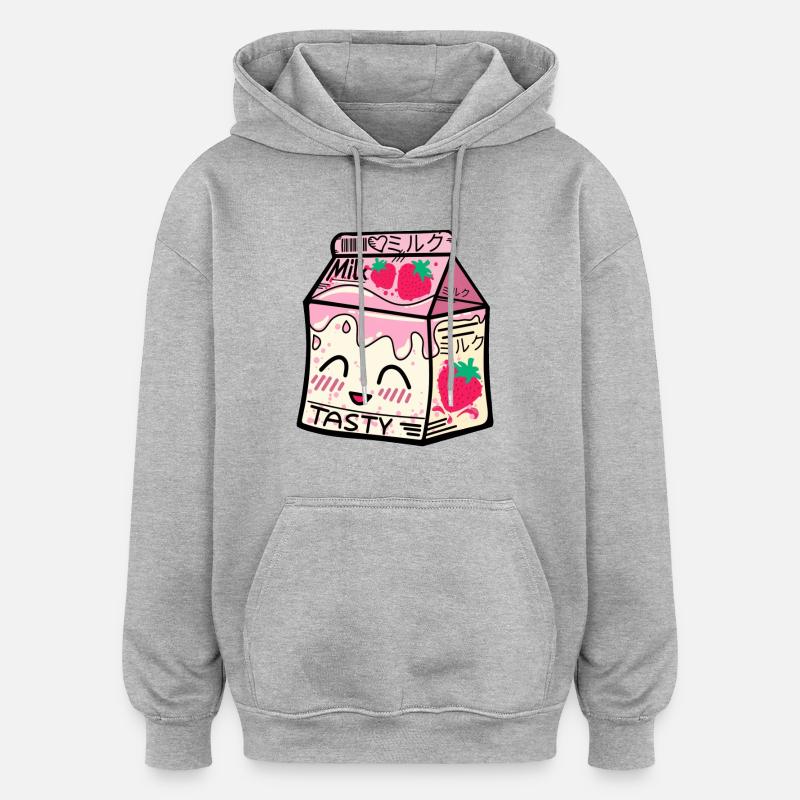 Erdbeer Milch Packung kawaii - Oversized Unisex Hoodie - Grau meliert