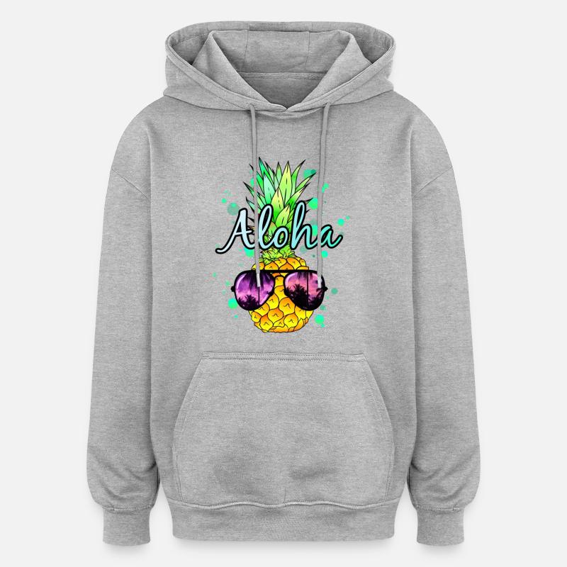 Ananas Aloha - Sweat à capuche oversize unisexe - gris chiné
