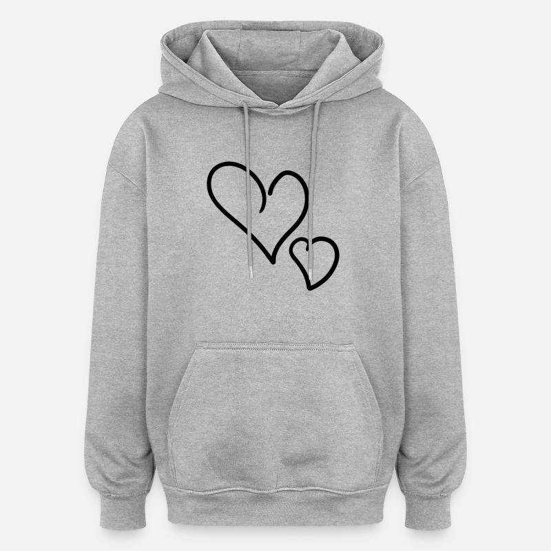 Cœurs - Sweat à capuche oversize unisexe - gris chiné