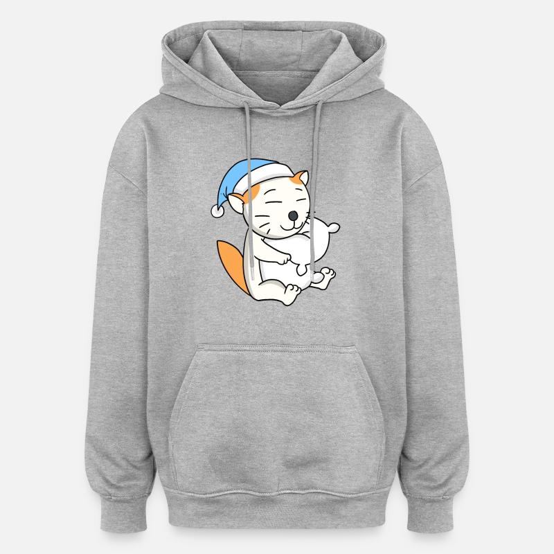 Chat race Selkirk Rex - Sweat à capuche oversize unisexe - gris chiné