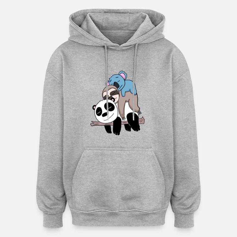 Panda paresseux et koala - Sweat à capuche oversize unisexe - gris chiné