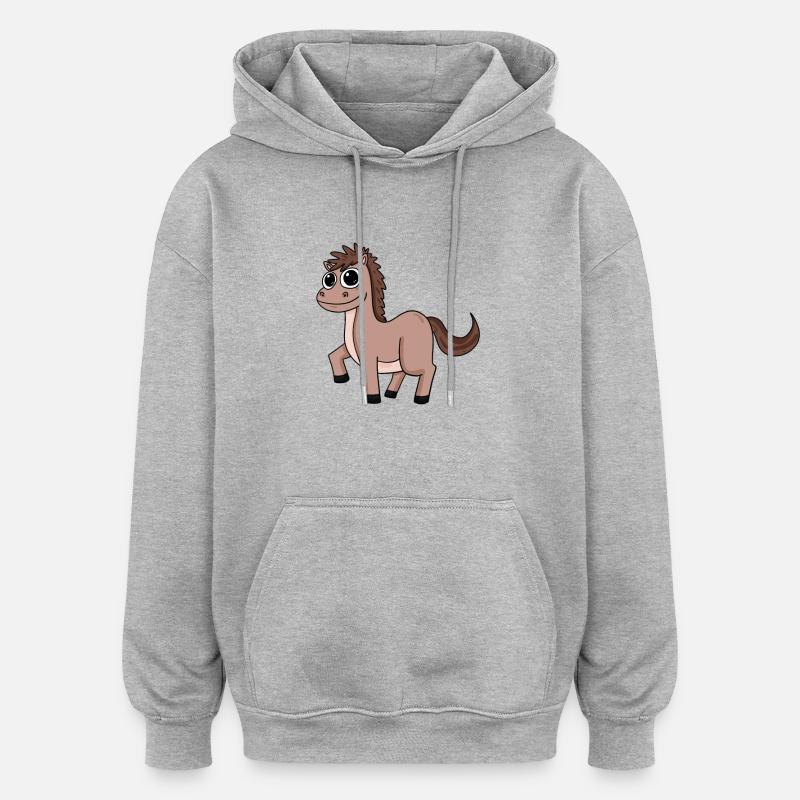 Chevaux Chevaux Domestiques Cheval - Sweat à capuche oversize unisexe - gris chiné