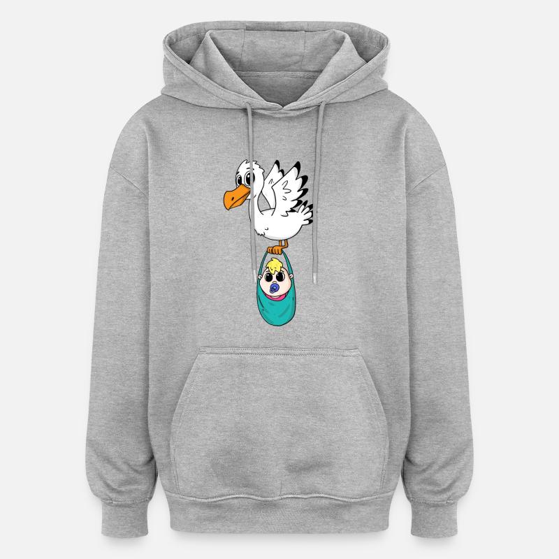 Oiseau avec grossesse de bébé - Sweat à capuche oversize unisexe - gris chiné