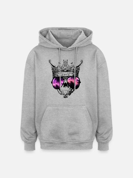 Hipster Skull King - Oversized Unisex Hoodie - heather grey
