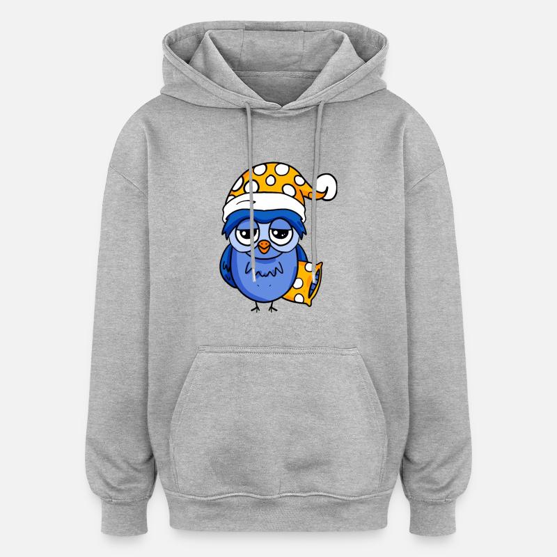 Hibou endormi - Sweat à capuche oversize unisexe - gris chiné