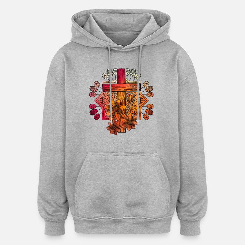Croix du christianisme - Sweat à capuche oversize unisexe - gris chiné