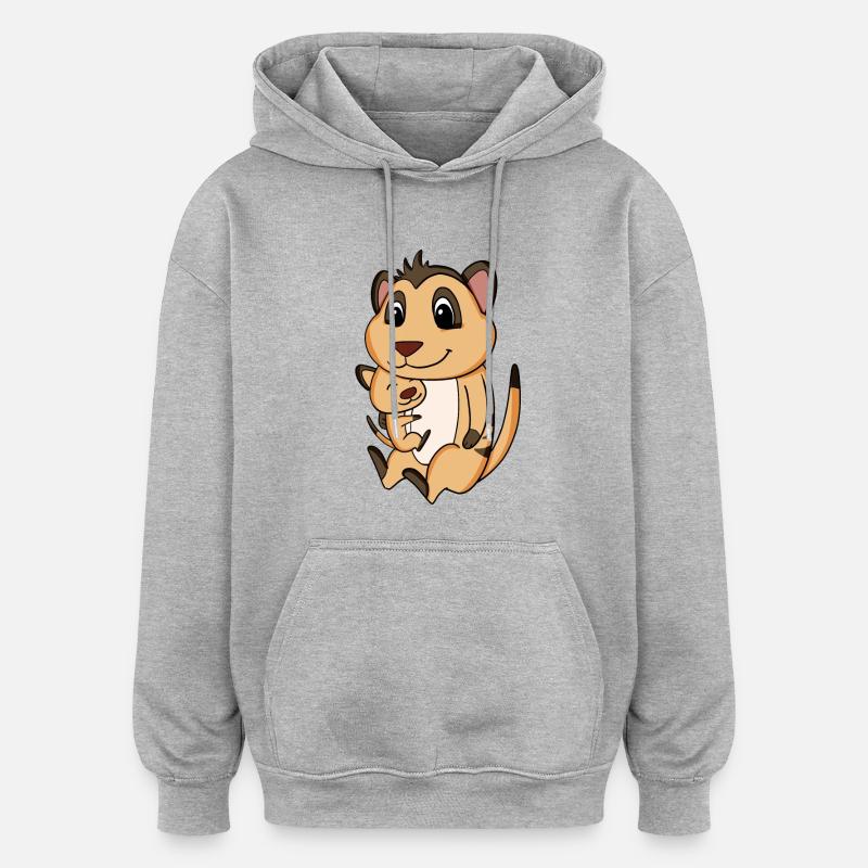 Grossesse familiale - suricate avec bébé - Sweat à capuche oversize unisexe - gris chiné