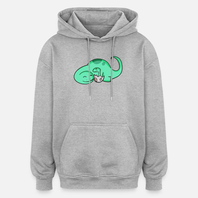 Dinosaure avec bébé dinosaure - Sweat à capuche oversize unisexe - gris chiné