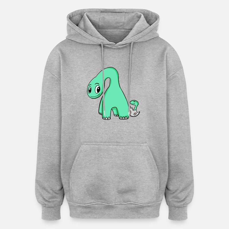 Dinosaure avec bébé dinosaure - Sweat à capuche oversize unisexe - gris chiné