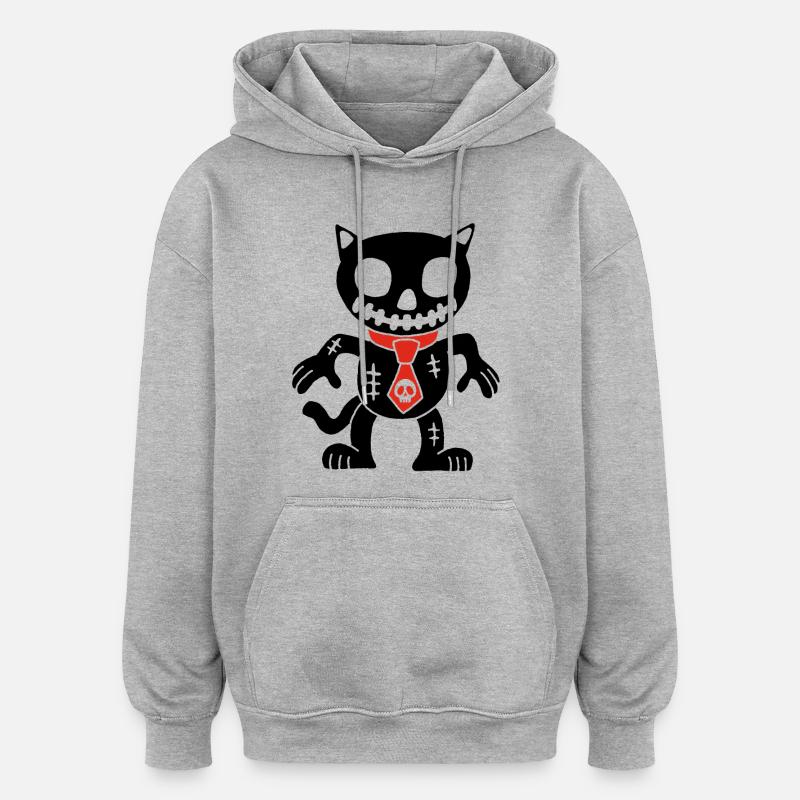 Chat noir poupée vaudou - Sweat à capuche oversize unisexe - gris chiné