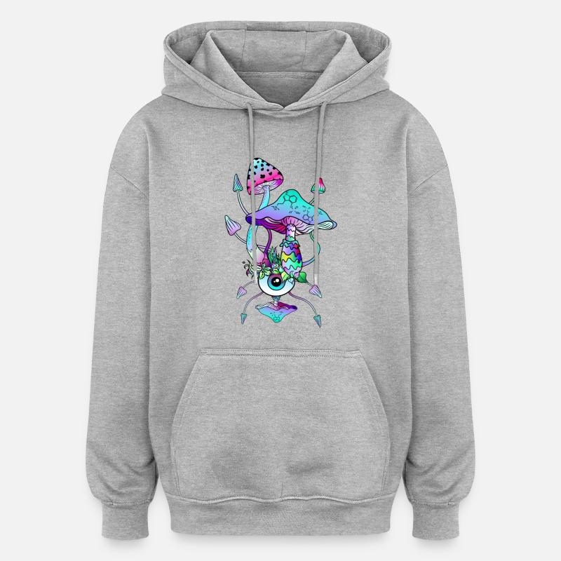 Champignons Magiques Néon Champis Psychédéliques - Sweat à capuche oversize unisexe - gris chiné