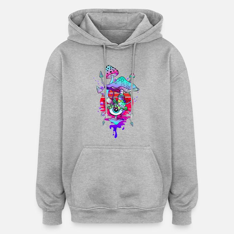 Champignons Magiques Champignons Psychédéliques - Sweat à capuche oversize unisexe - gris chiné