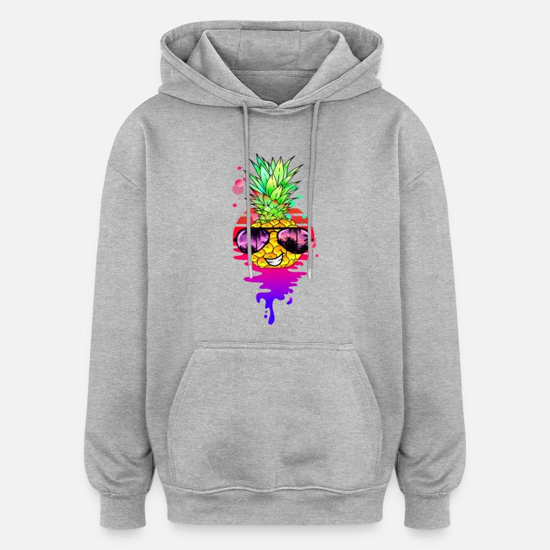 Drôle d’ananas rétro - Sweat à capuche oversize unisexe - gris chiné