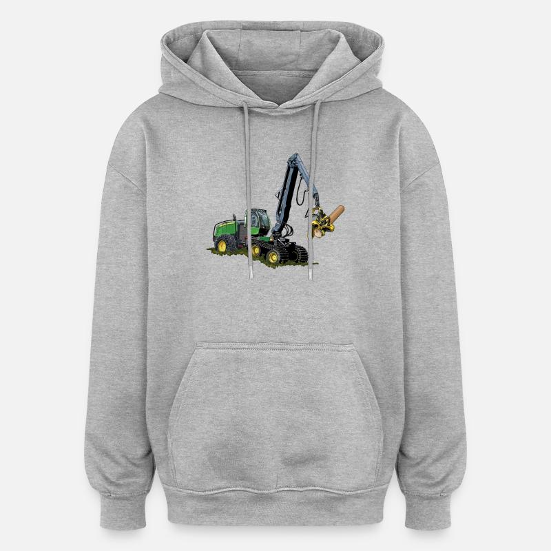 Harvester, Holzerntemaschine - Oversized Unisex Hoodie - Grau meliert