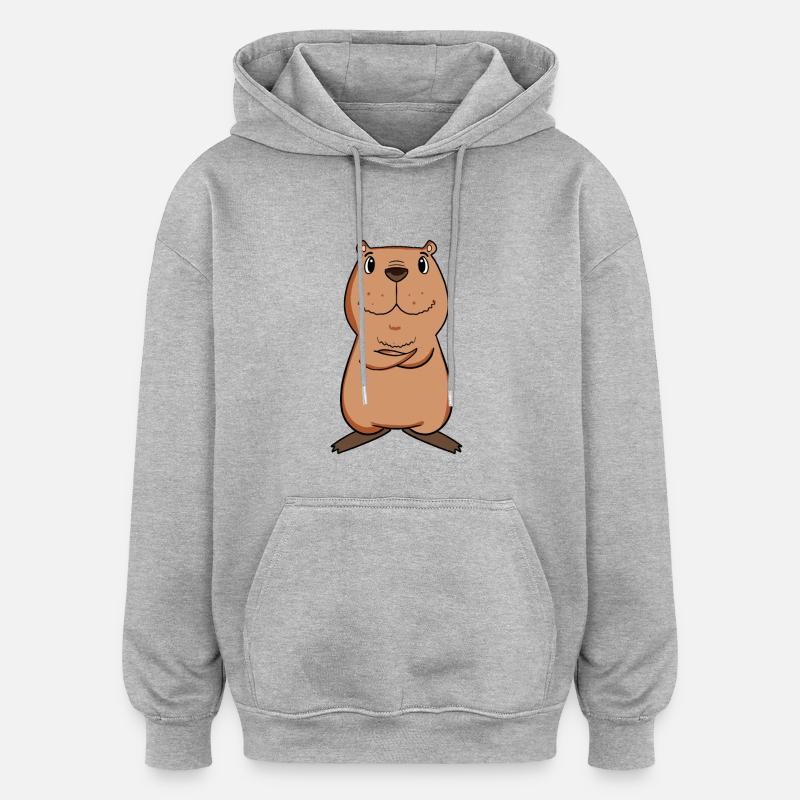 Motif Capybara capybara - Sweat à capuche oversize unisexe - gris chiné