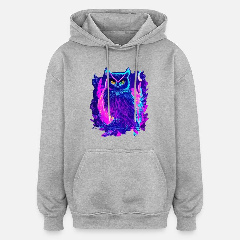 Neon leuchtende Eule Synthwave - Oversized Unisex Hoodie - Grau meliert