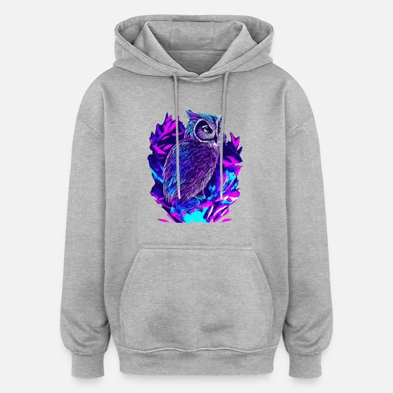 Neon Owl Psychedelic Owl Art - Sweat à capuche oversize unisexe - gris chiné