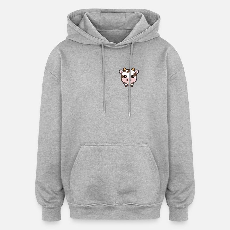 Mignon Kawaii Cow Pocket Design - Sweat à capuche oversize unisexe - gris chiné