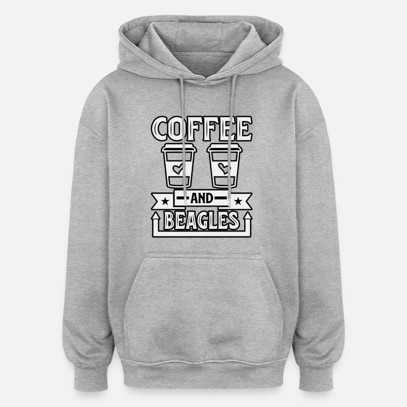 Café et Beagles - Sweat à capuche oversize unisexe - gris chiné
