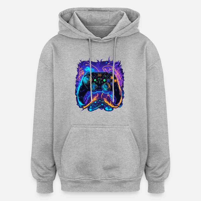 Powerful Gaming Controller Art - Oversized Unisex Hoodie - Grau meliert