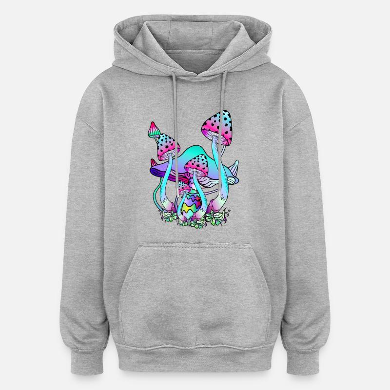 Champignons magiques Art Champignon Psychédélique - Sweat à capuche oversize unisexe - gris chiné