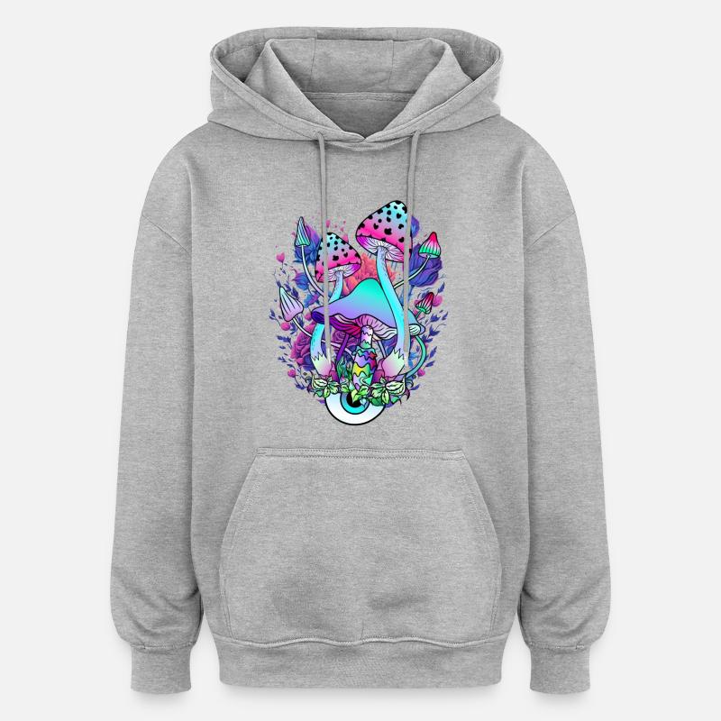Psychédélique Champignon Yeux Nature Art - Sweat à capuche oversize unisexe - gris chiné