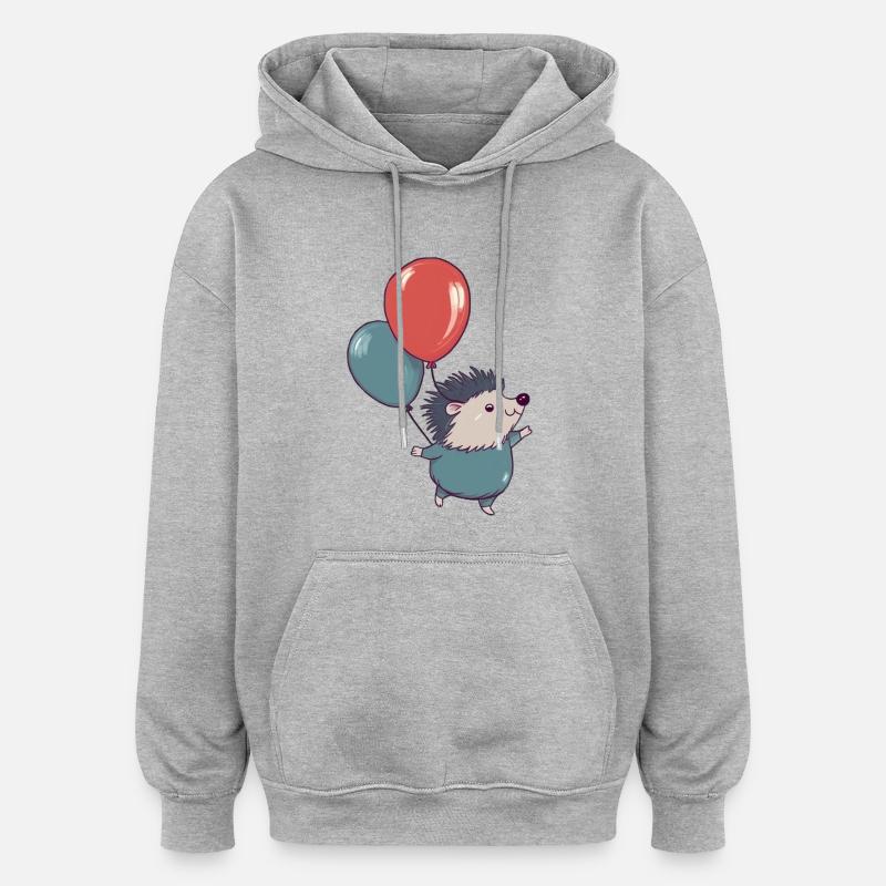 Petit hérisson avec ballons - Sweat à capuche oversize unisexe - gris chiné