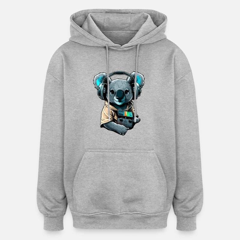 Koala avec écouteurs - Sweat à capuche oversize unisexe - gris chiné