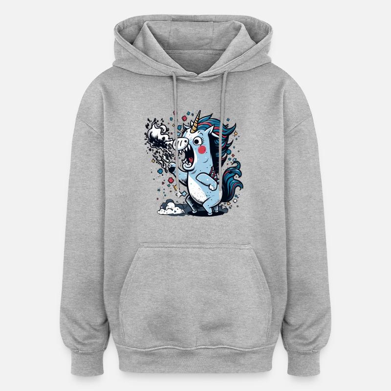 Wütendes Einhorn speiht Feuer - Oversized Unisex Hoodie - Grau meliert