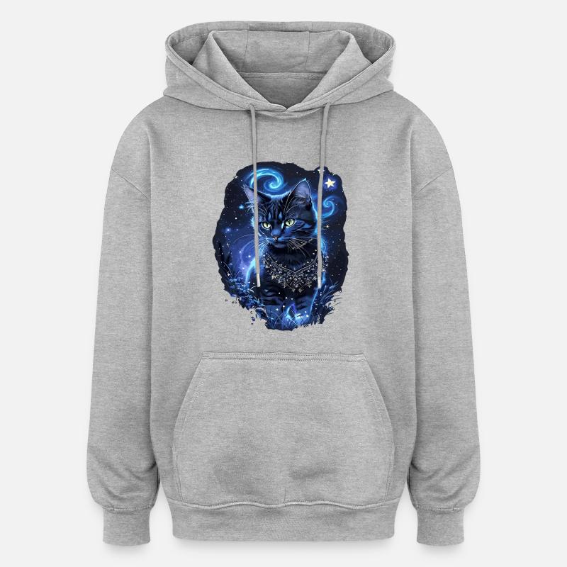 Chat noir enchanteur - Sweat à capuche oversize unisexe - gris chiné